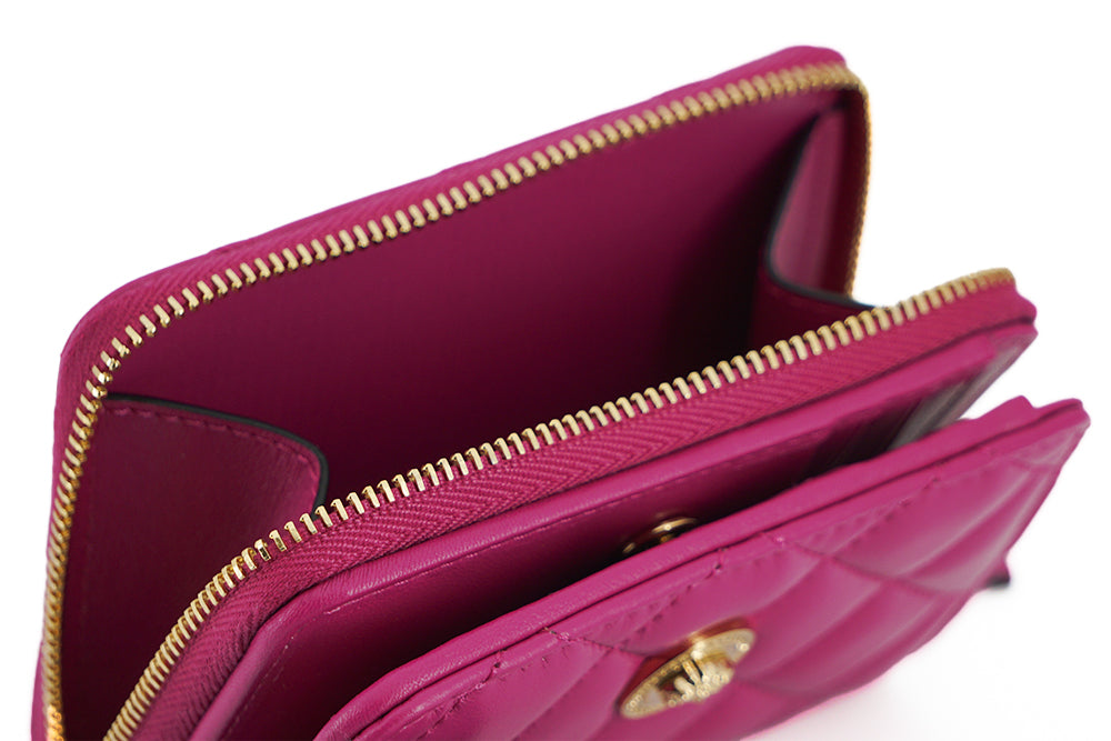 Versace Bifold Zip Wallet Purple Quilted Nappa Leather Crafted for Discerning Tastes Exclusive Edition by Versace