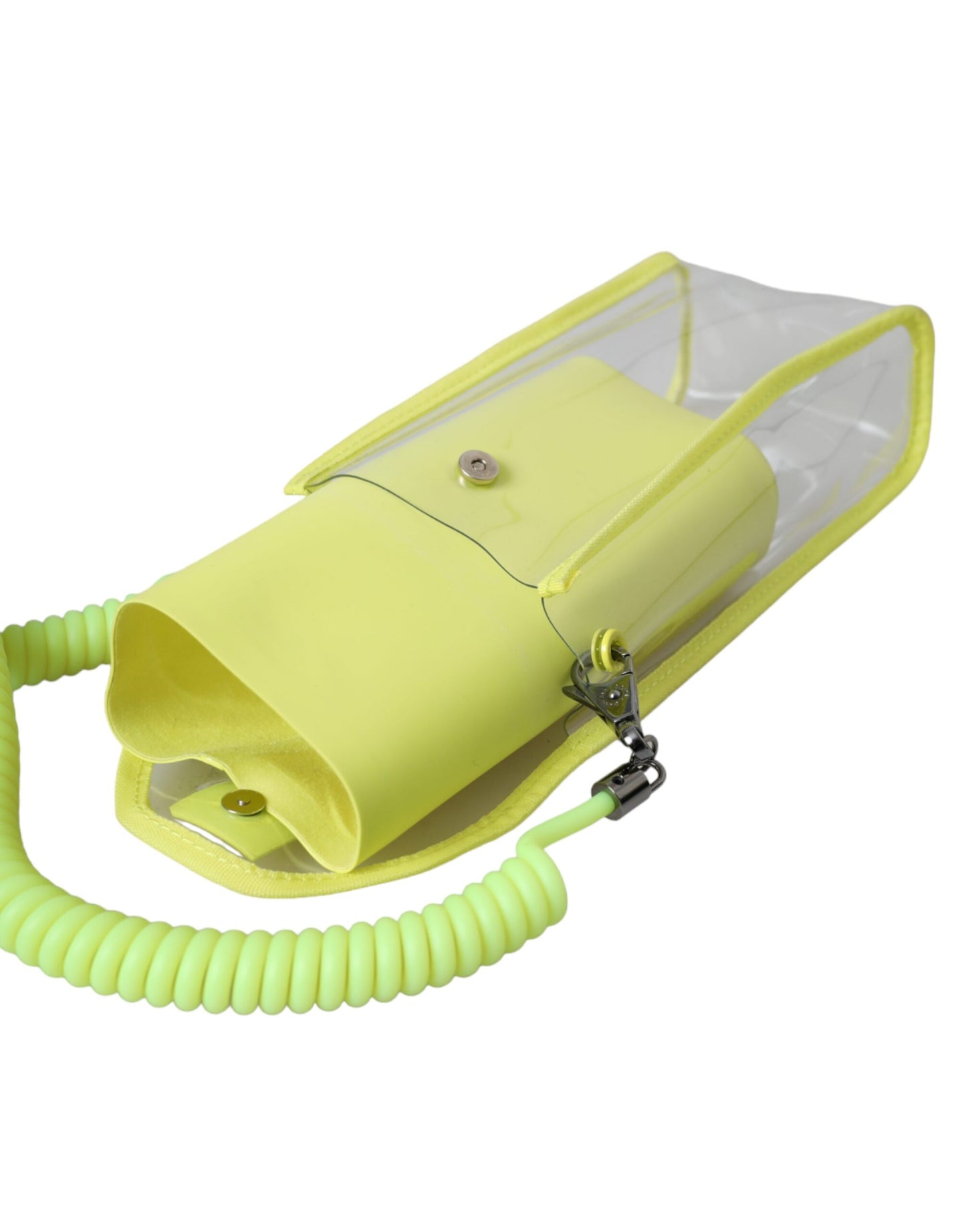 Dolce and Gabbana Card Holder Wallet With Neck Strap Italian Craftsmanship Silver Detailing Yellow Green by Dolce & Gabbana