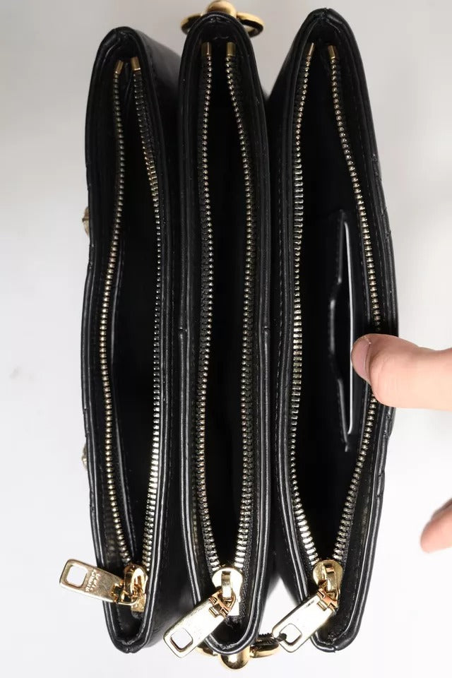 Dolce And Gabbana Leather Crystal Shoulder Bag With Gold Tone Hardware And Crystal Embellishments Limited Edition by Dolce & Gabbana