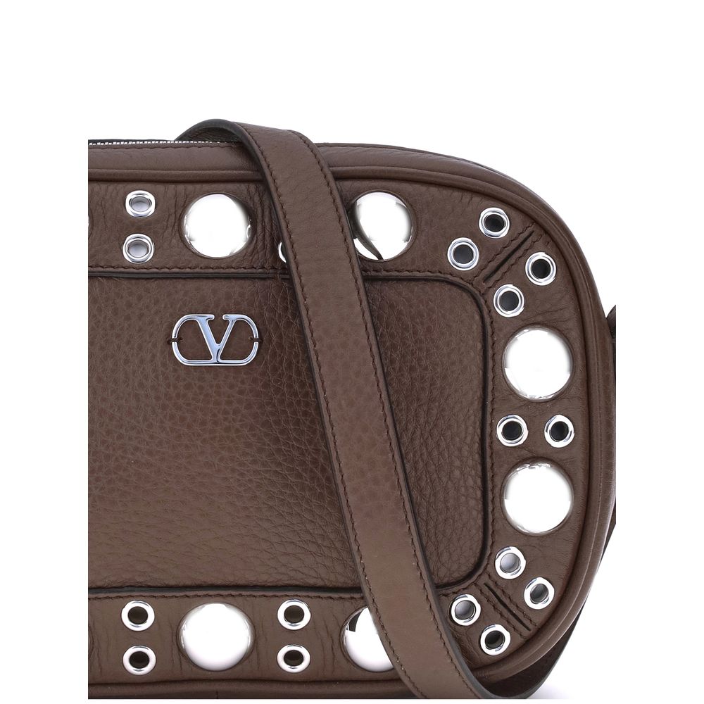 Valentino Garavani Brown Calf Leather Bos Taurus Shoulder Bag