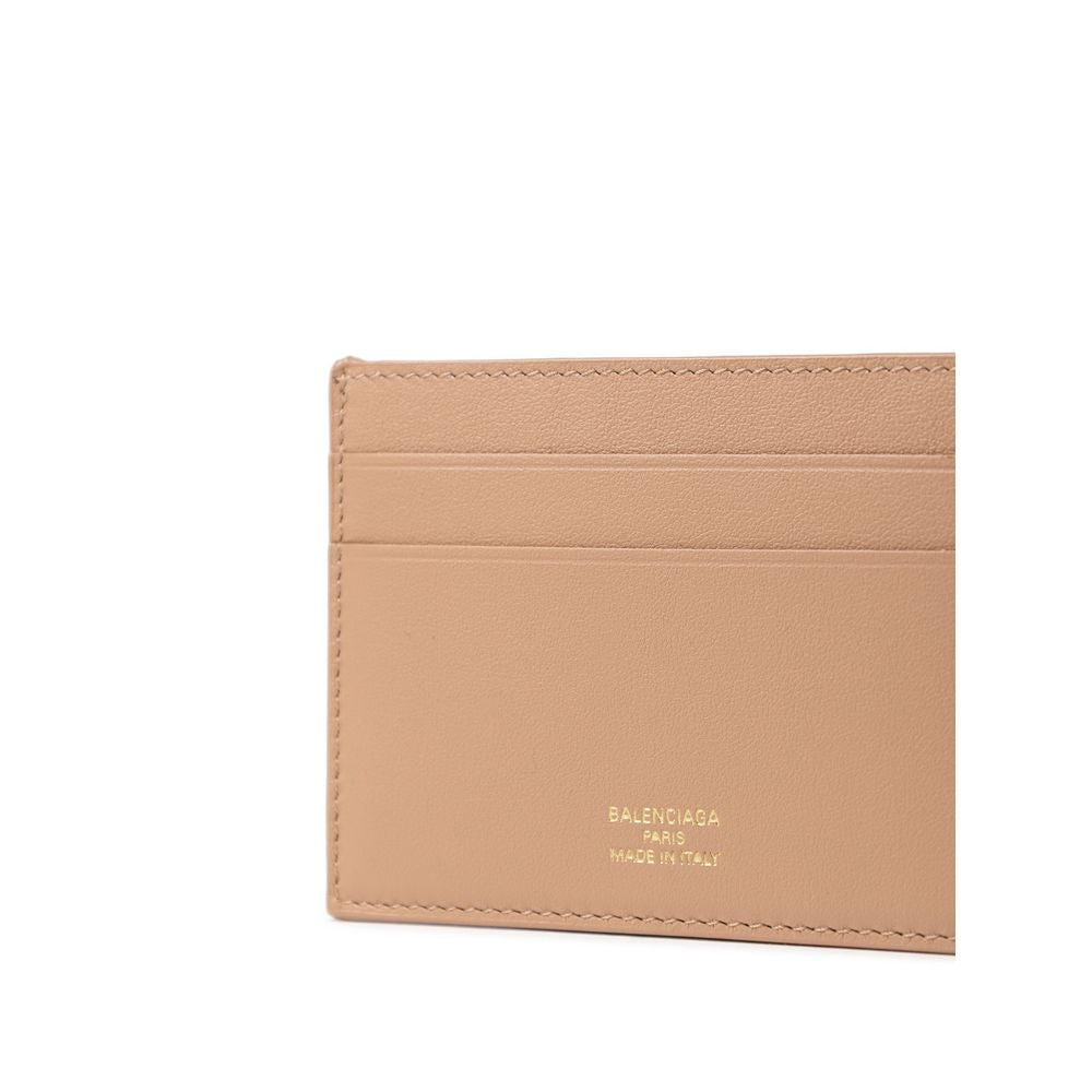 Balenciaga Dark Beige Leather Card Holder With Gold Logo On Front And Four Compartments by Balenciaga