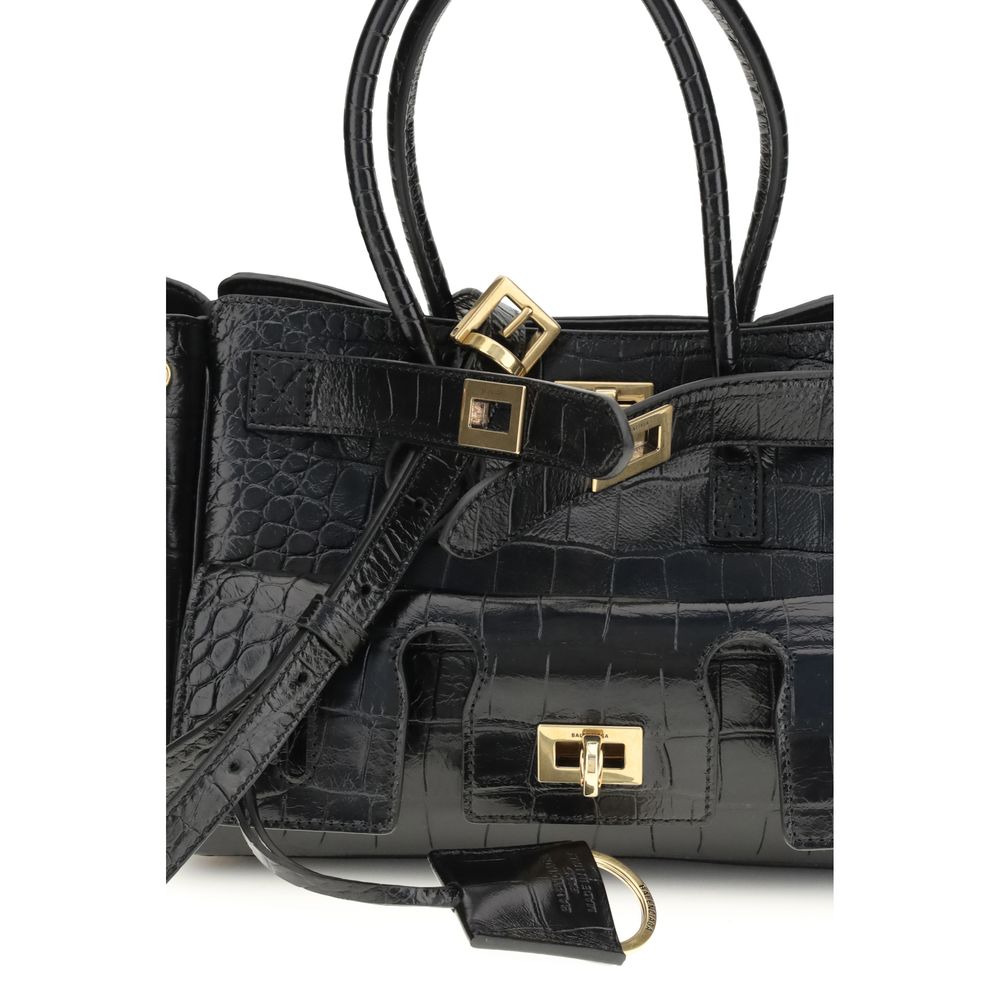 Balenciaga Bel Air Mini Shoulder Bag Black Bos Taurus Calf Leather Crocodile Finish For Fashion Forward Women by Balenciaga