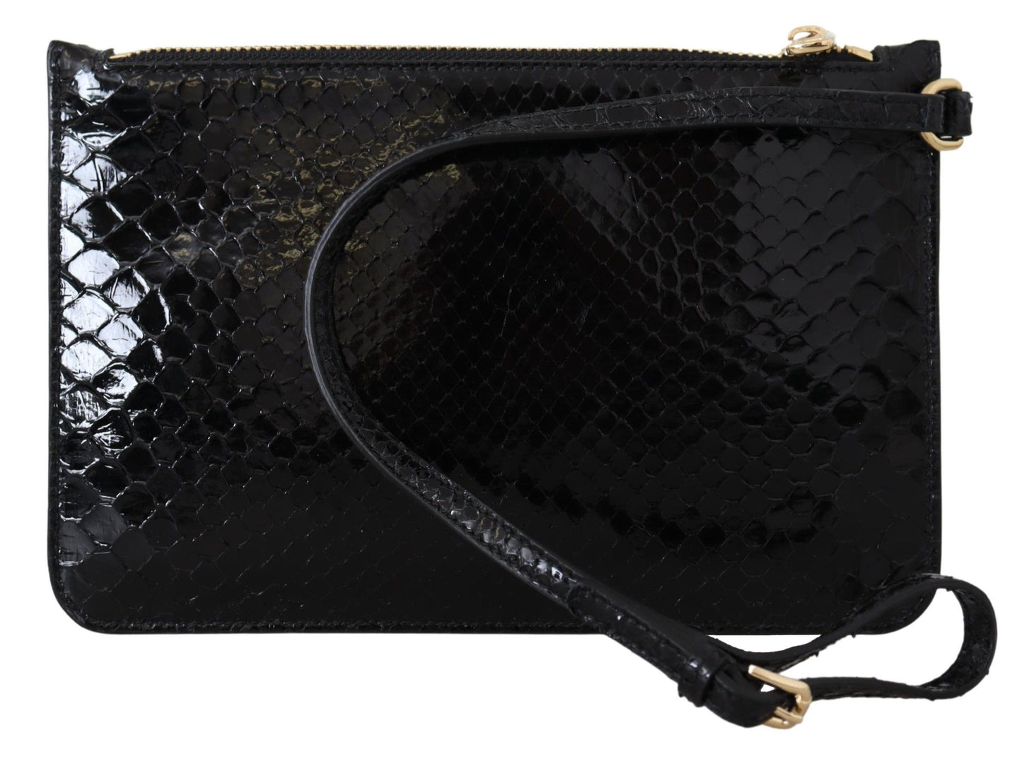 Dolce And Gabbana Agnese Python Pattern Leather Wristlet Wallet Black Exclusive Edition by Dolce & Gabbana