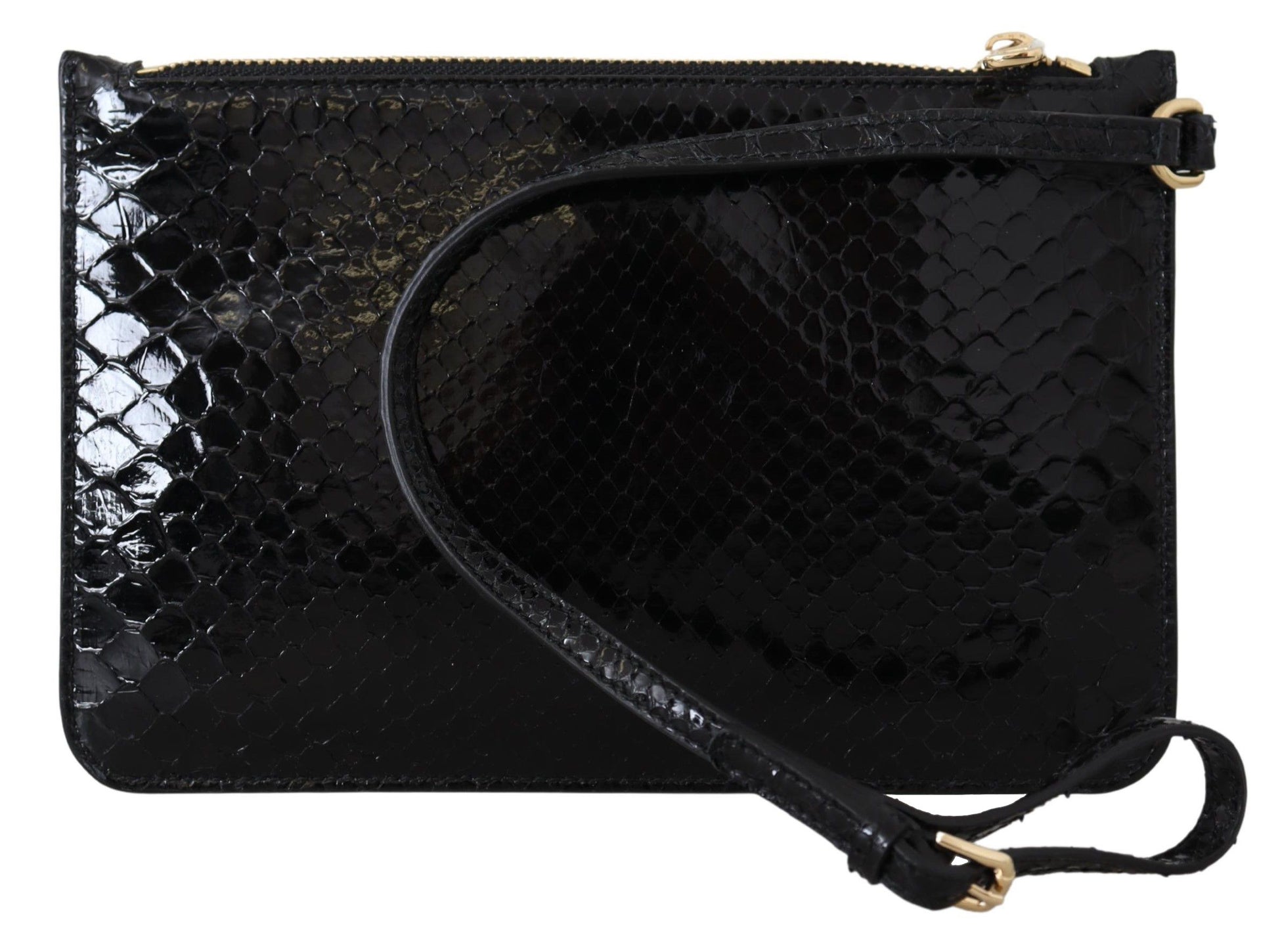 Dolce And Gabbana Agnese Python Pattern Leather Wristlet Wallet Black Exclusive Edition by Dolce & Gabbana