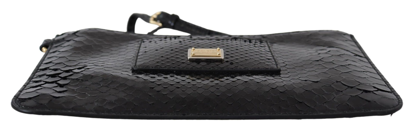 Dolce And Gabbana Agnese Python Pattern Leather Wristlet Wallet Black Exclusive Edition by Dolce & Gabbana