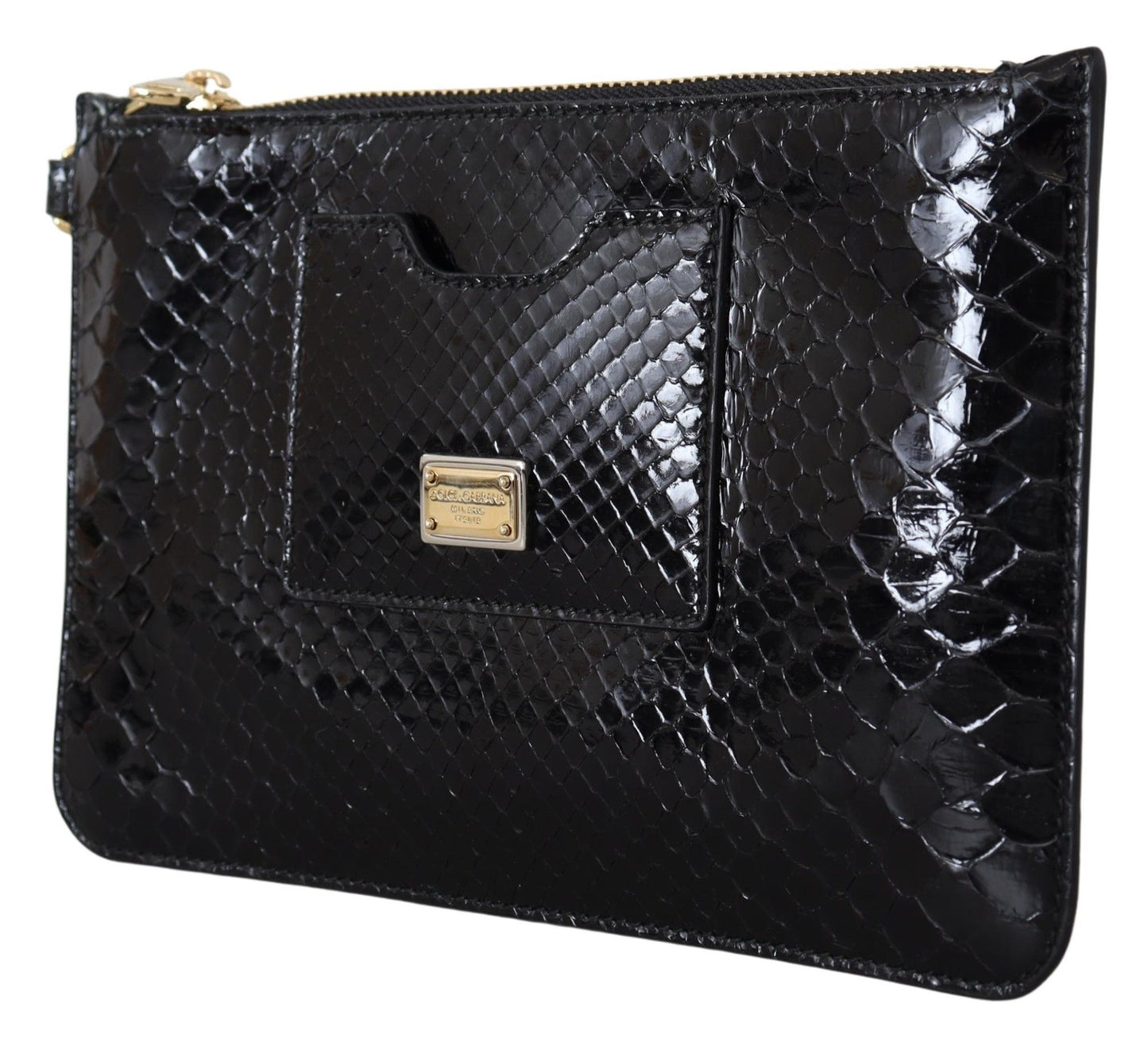 Dolce And Gabbana Agnese Python Pattern Leather Wristlet Wallet Black Exclusive Edition by Dolce & Gabbana