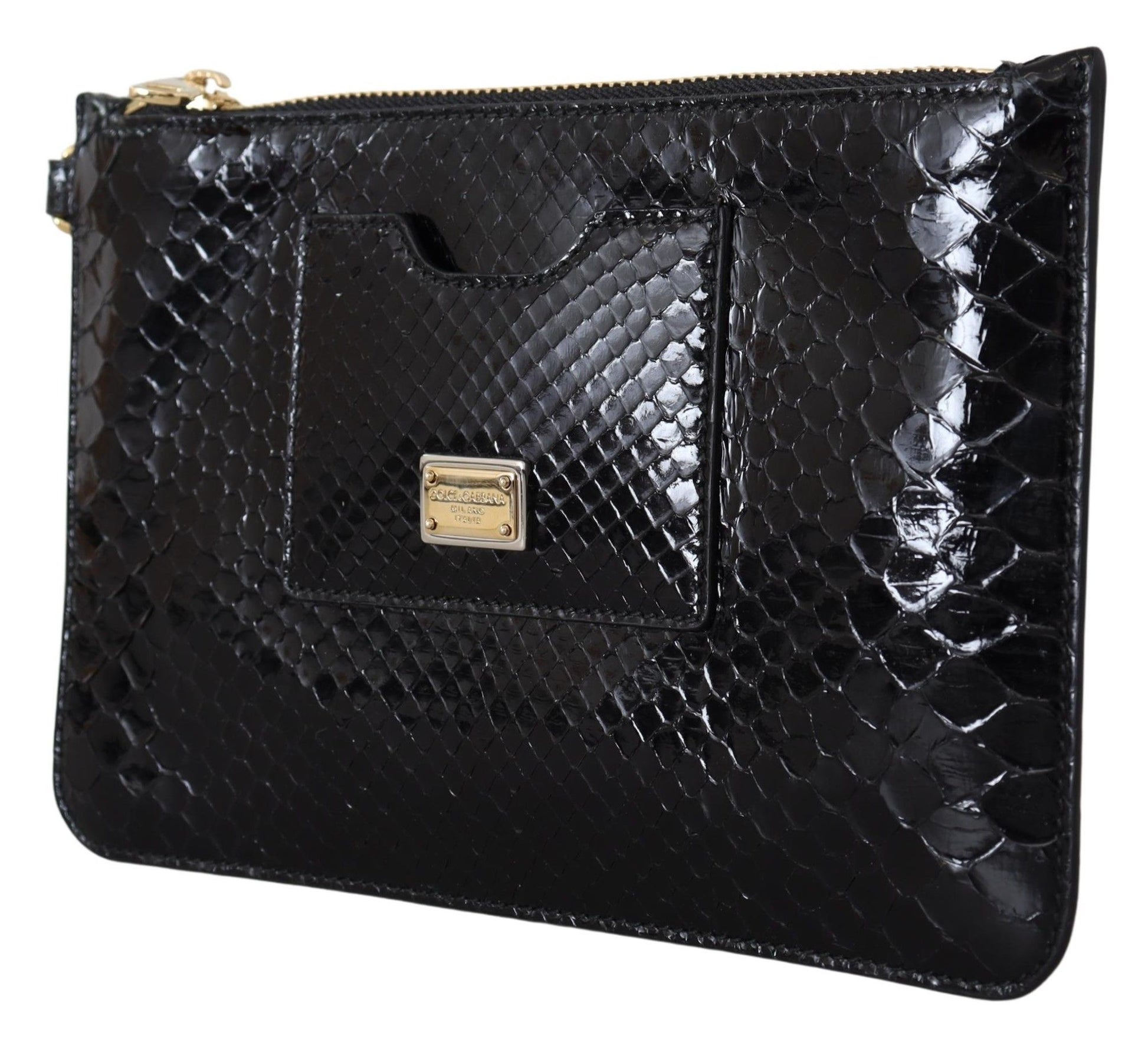 Dolce And Gabbana Agnese Python Pattern Leather Wristlet Wallet Black Exclusive Edition by Dolce & Gabbana