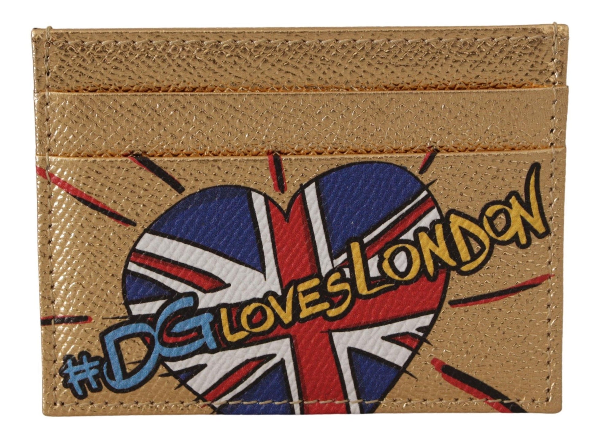 Dolce Gabbana Cardholder Leather Gold DGLovesLondon Print Made In Italy Limited Edition by Dolce & Gabbana