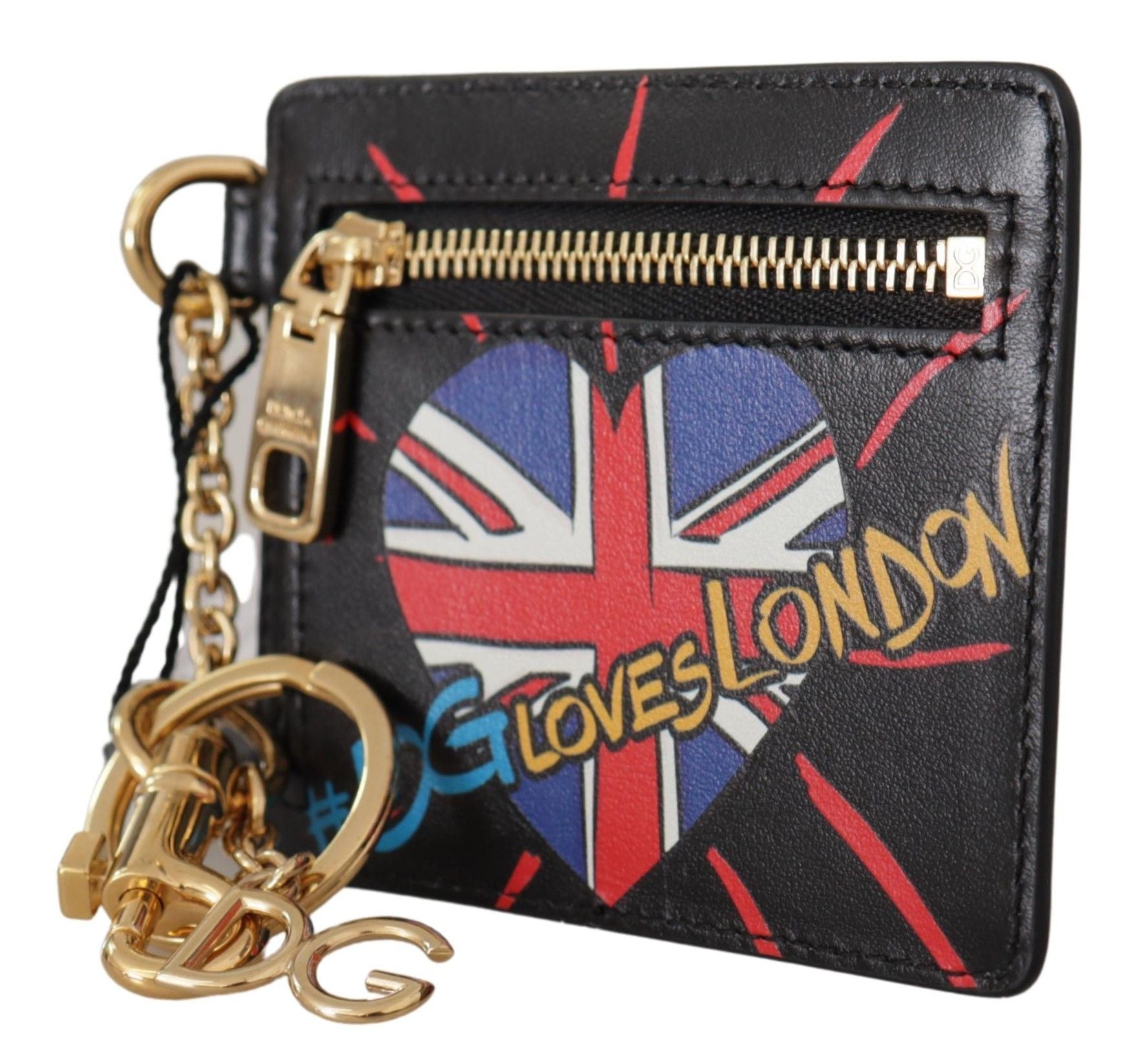Dolce And Gabbana Cardholder Coin Wallet Keyring Black Leather DGLovesLondon Print Limited Edition by Dolce & Gabbana