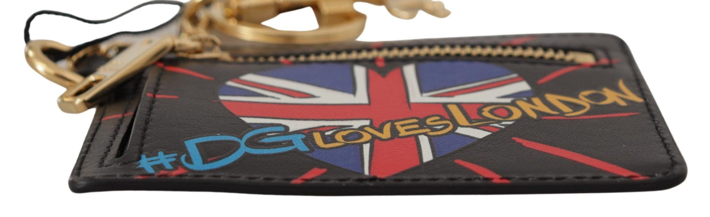 Dolce And Gabbana Cardholder Coin Wallet Keyring Black Leather DGLovesLondon Print Limited Edition by Dolce & Gabbana
