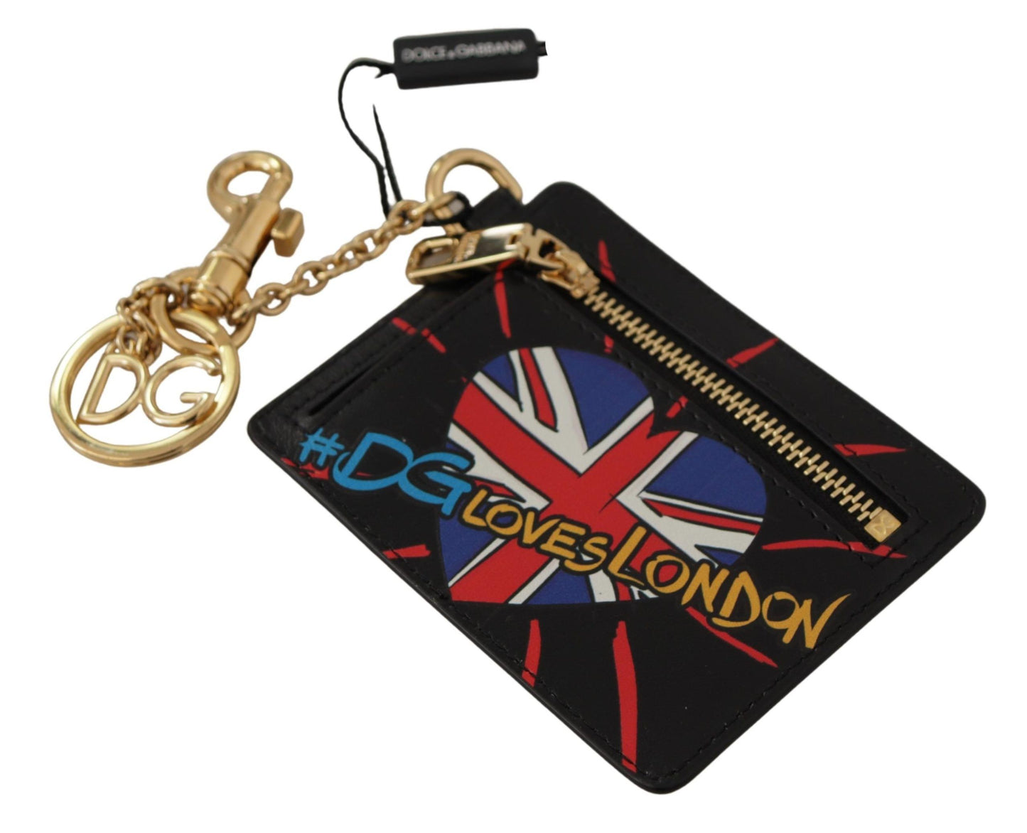 Dolce And Gabbana Cardholder Coin Wallet Keyring Black Leather DGLovesLondon Print Limited Edition by Dolce & Gabbana