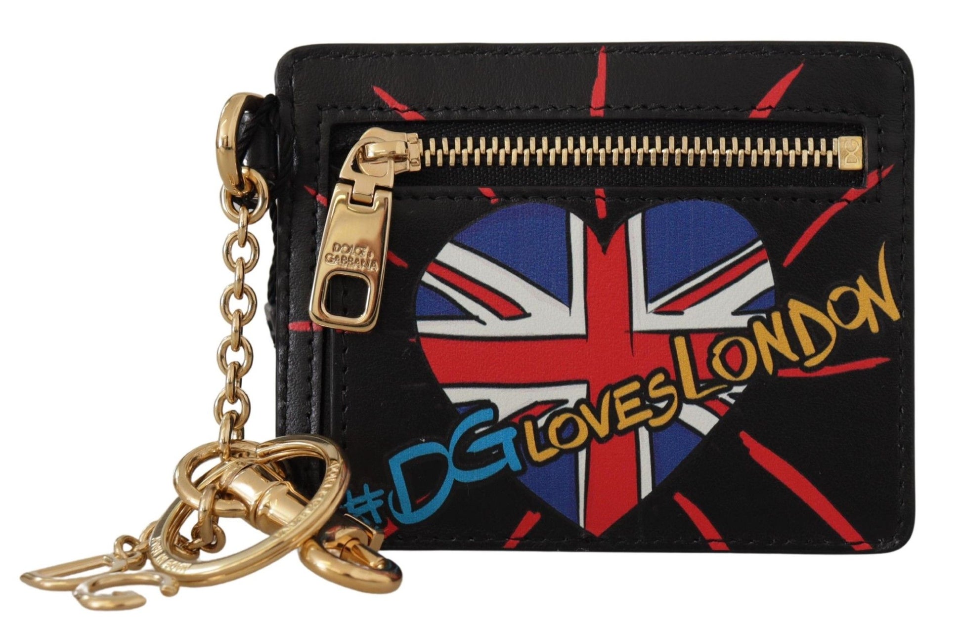 Dolce And Gabbana Cardholder Coin Wallet Keyring Black Leather DGLovesLondon Print Limited Edition by Dolce & Gabbana