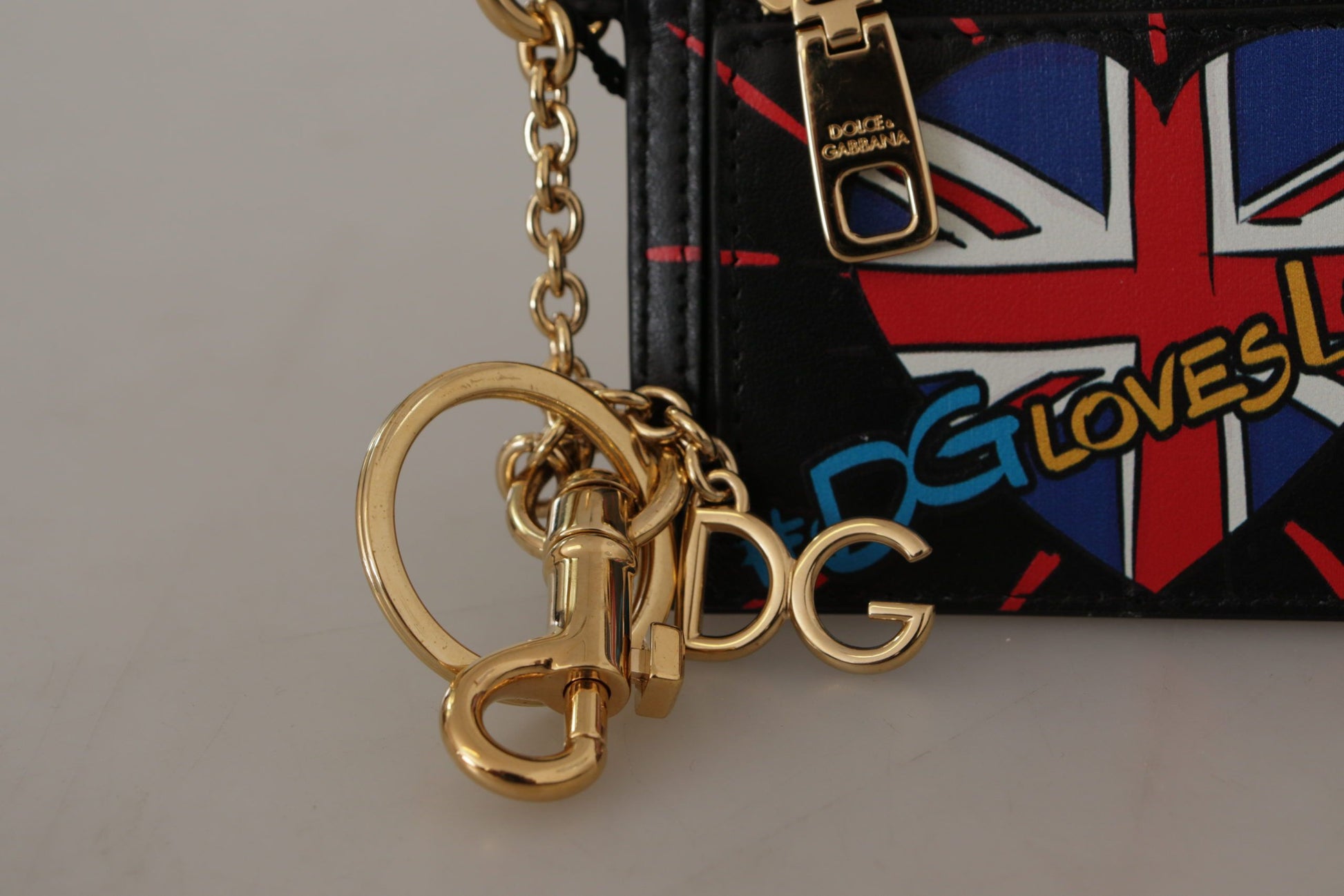 Dolce And Gabbana Cardholder Coin Wallet Keyring Black Leather DGLovesLondon Print Limited Edition by Dolce & Gabbana