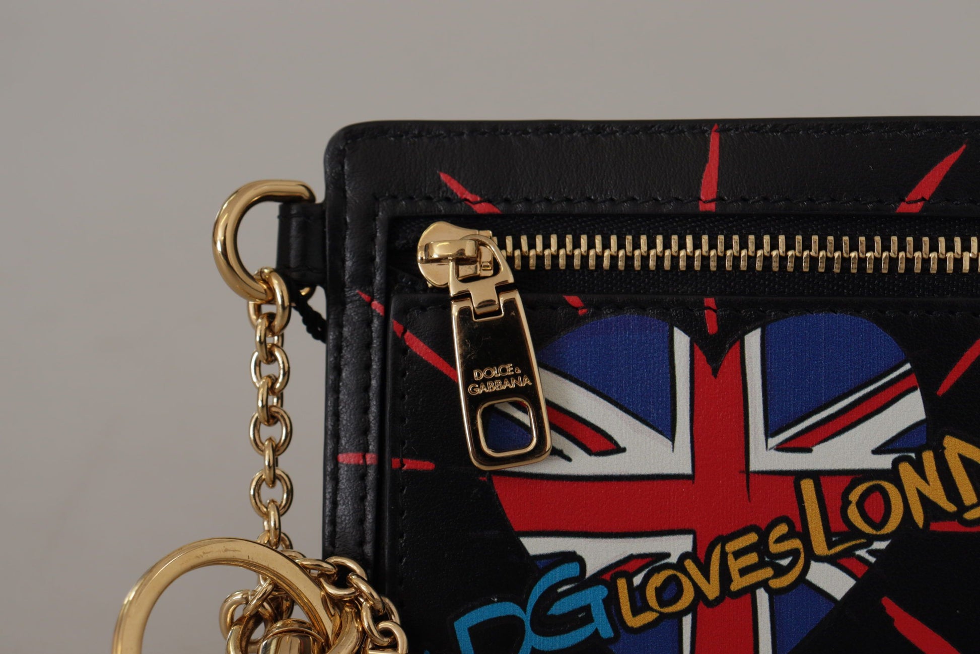 Dolce And Gabbana Cardholder Coin Wallet Keyring Black Leather DGLovesLondon Print Limited Edition by Dolce & Gabbana