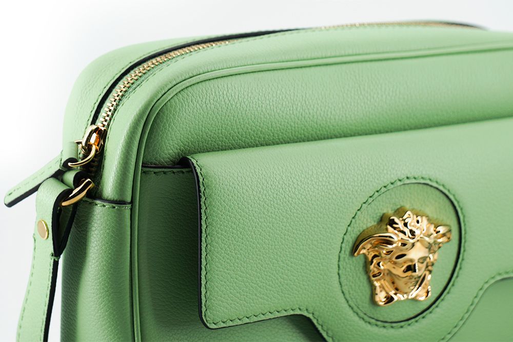 Versace Camera Case Shoulder Bag Calf Leather Mint Green Gold Tone Hardware Limited Edition by Versace