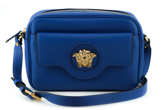 Versace Camera Case Shoulder Bag Blue Calf Leather Exclusive Italian Craftsmanship by Versace