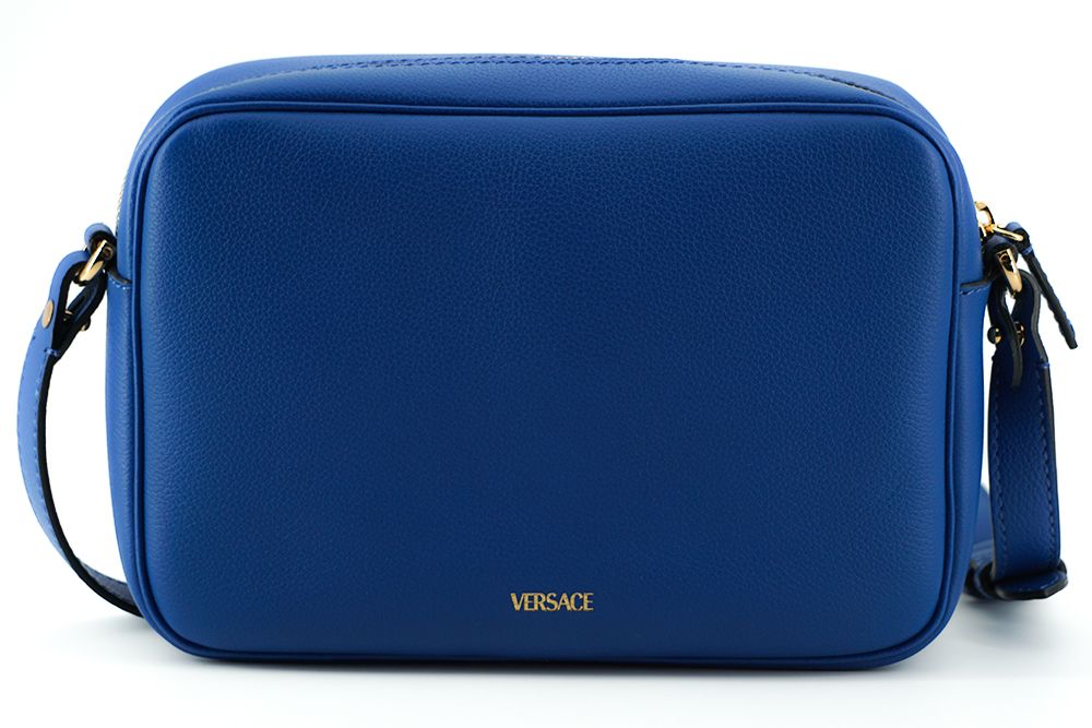 Versace Camera Case Shoulder Bag Blue Calf Leather Exclusive Italian Craftsmanship by Versace