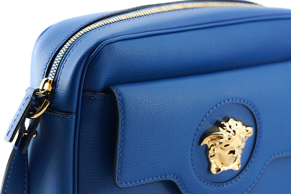 Versace Camera Case Shoulder Bag Blue Calf Leather Exclusive Italian Craftsmanship by Versace