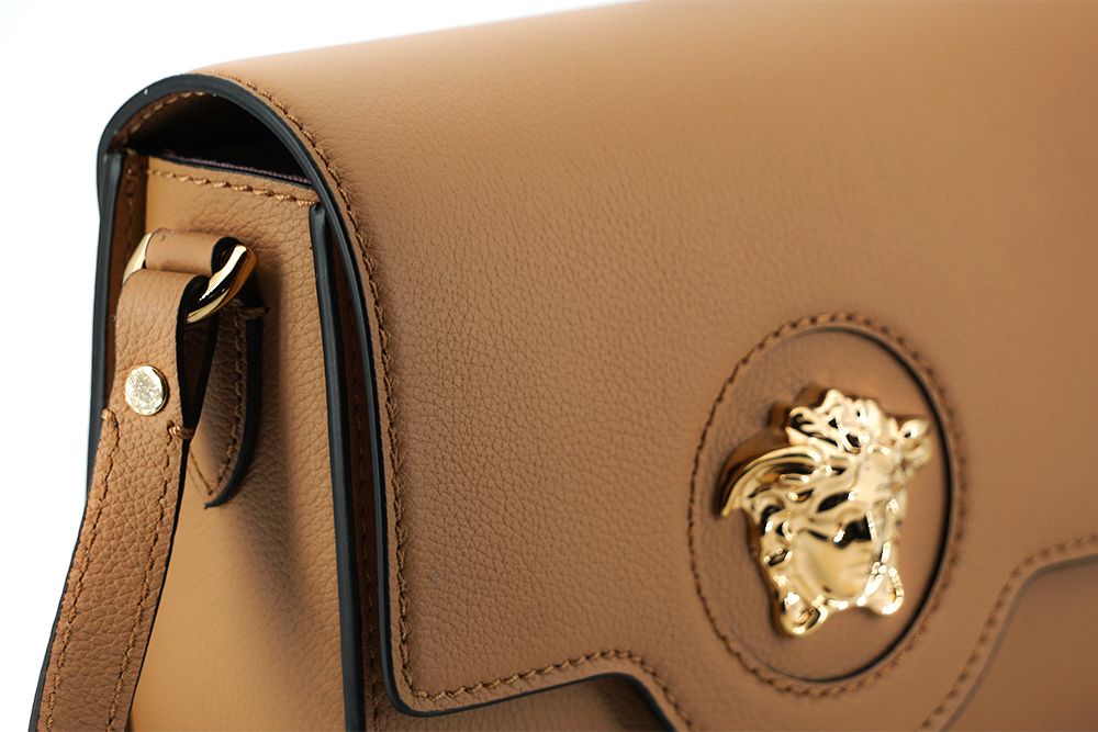 Versace Calf Leather Shoulder Bag Brown Medusa Collection Limited Edition Crafted in Italy by Versace