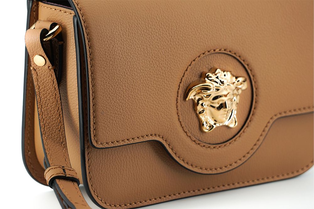 Versace Calf Leather Shoulder Bag Brown Medusa Collection Limited Edition Crafted in Italy by Versace