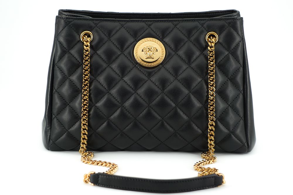 Versace Quilted Tote Bag Medusa Head Signature Leather Collection Exclusive Black by Versace