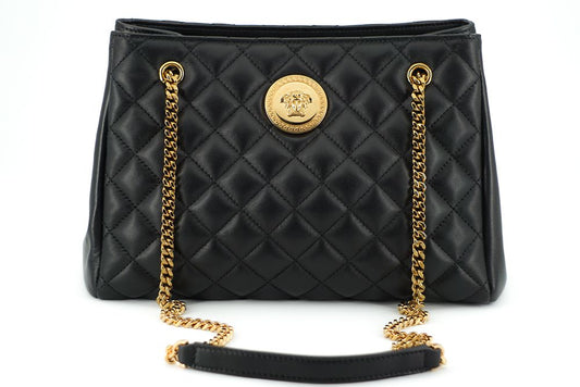 Versace Quilted Tote Bag Medusa Head Signature Leather Collection Exclusive Black by Versace