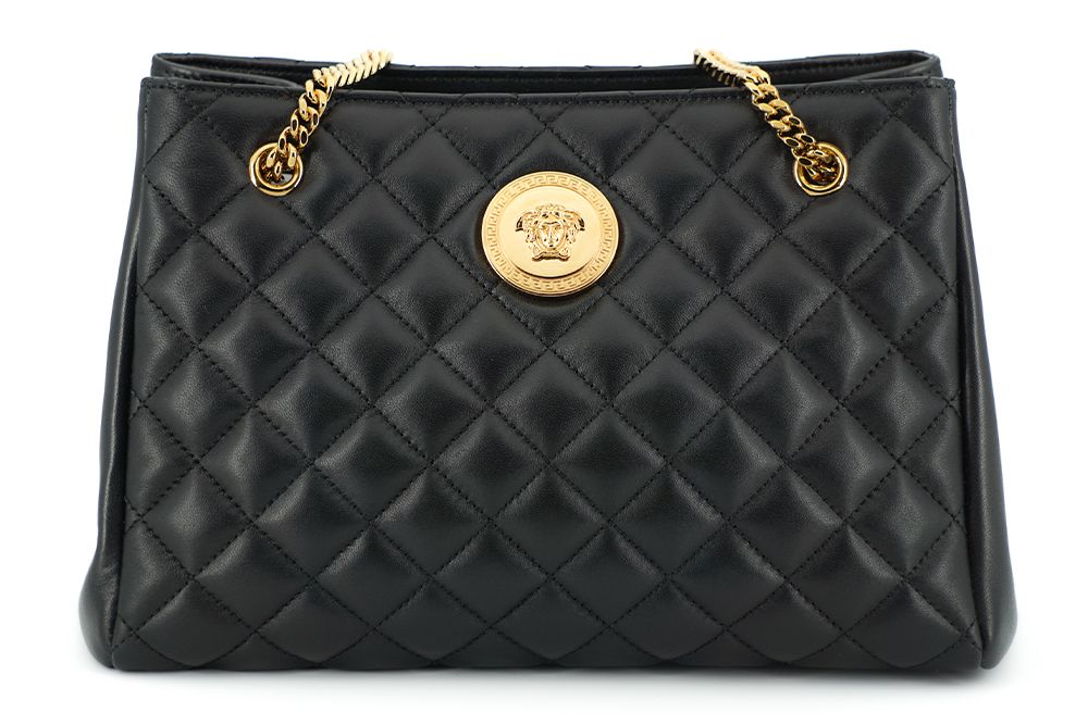 Versace Quilted Tote Bag Medusa Head Signature Leather Collection Exclusive Black by Versace