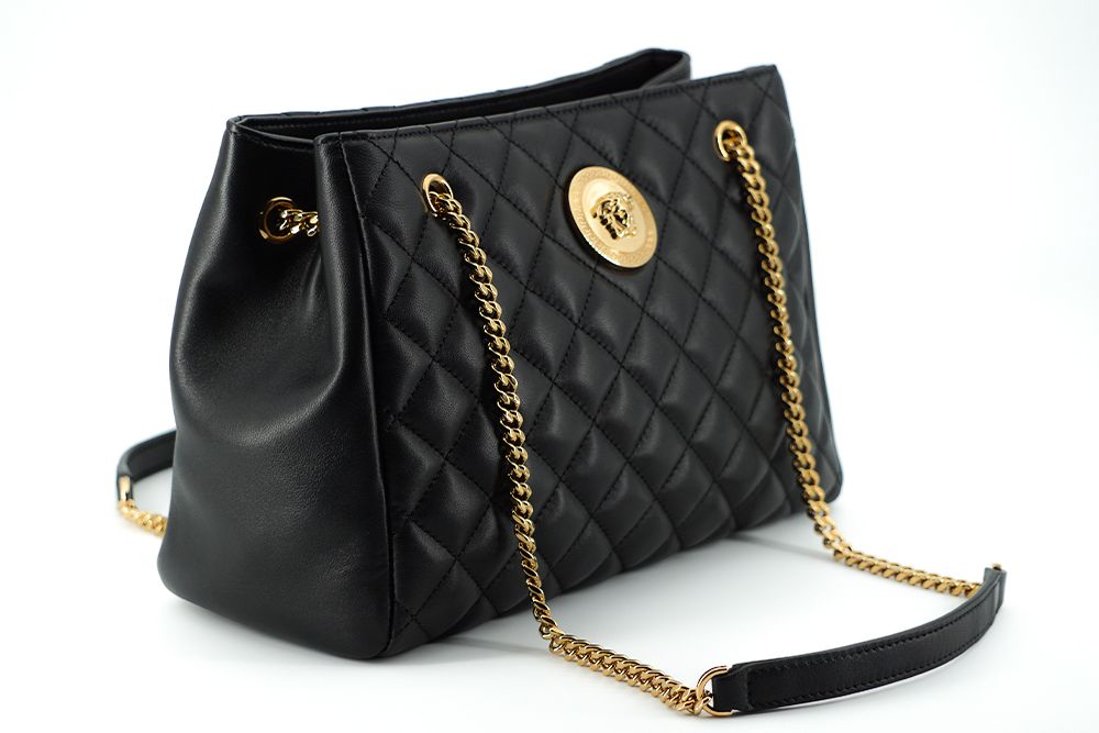 Versace Quilted Tote Bag Medusa Head Signature Leather Collection Exclusive Black by Versace