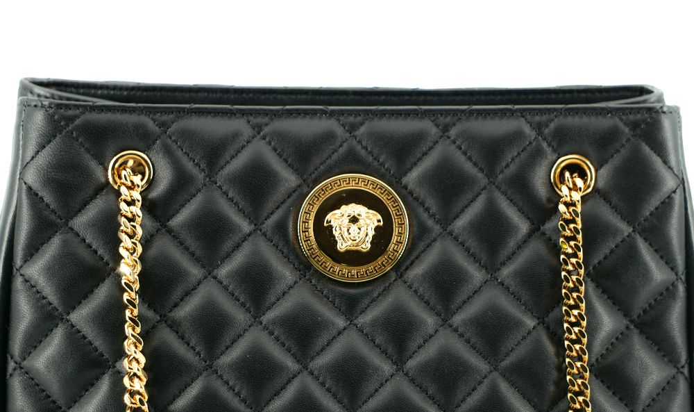 Versace Quilted Tote Bag Medusa Head Signature Leather Collection Exclusive Black by Versace