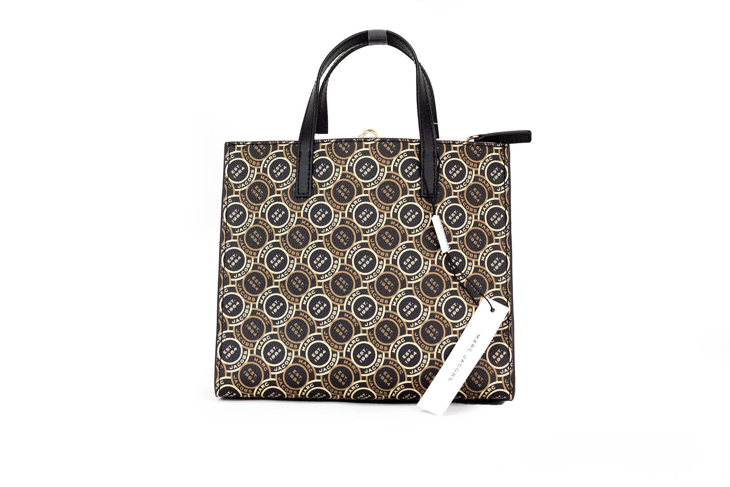Marc Jacobs Grind Mini Signet Tote Bag Black Multi Printed Pebbled Leather Limited Edition by Marc Jacobs