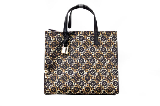 Marc Jacobs Grind Mini Signet Tote Bag Black Multi Printed Pebbled Leather Limited Edition by Marc Jacobs