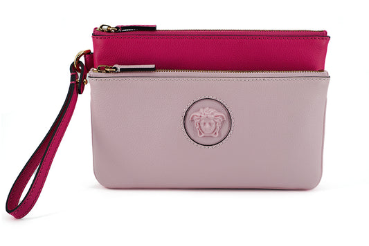 Versace Pink Calf Leather Pouch Clutch Limited Edition by Versace