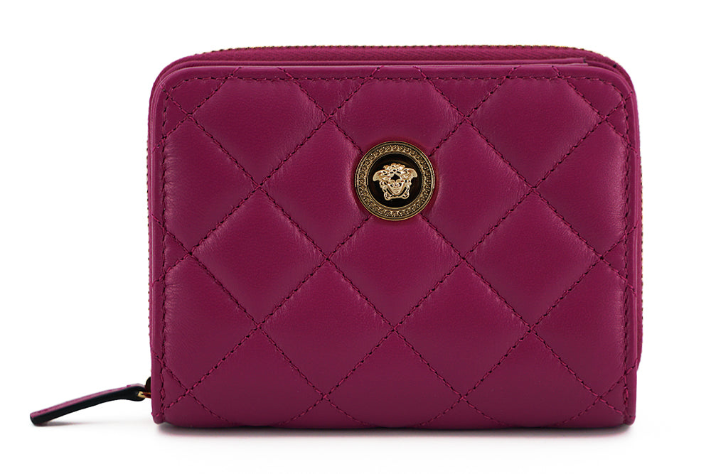 Versace Bifold Zip Wallet Purple Quilted Nappa Leather Crafted for Discerning Tastes Exclusive Edition by Versace