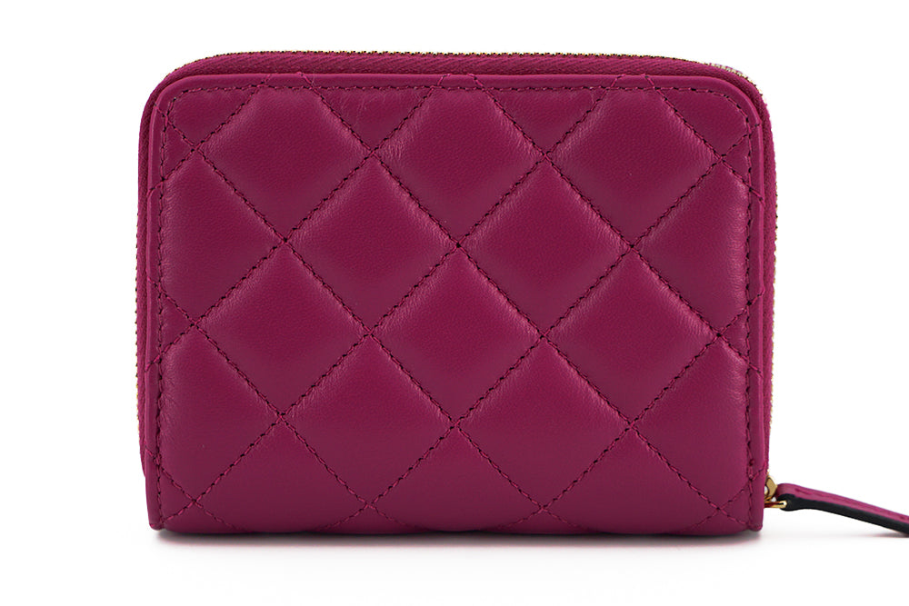 Versace Bifold Zip Wallet Purple Quilted Nappa Leather Crafted for Discerning Tastes Exclusive Edition by Versace