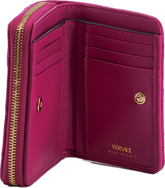 Versace Bifold Zip Wallet Purple Quilted Nappa Leather Crafted for Discerning Tastes Exclusive Edition by Versace