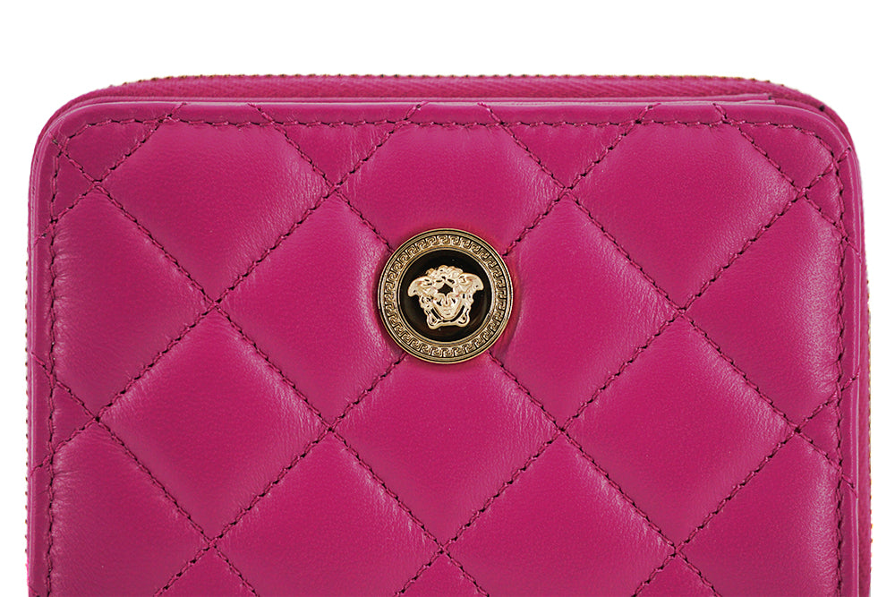 Versace Bifold Zip Wallet Purple Quilted Nappa Leather Crafted for Discerning Tastes Exclusive Edition by Versace