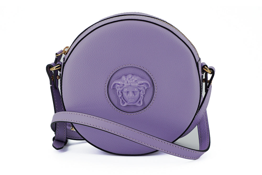 Versace Disco Round Shoulder Bag Calf Leather Purple Limited Edition Crafted For Discerning Collectors by Versace