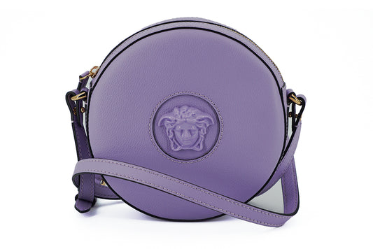 Versace Disco Round Shoulder Bag Calf Leather Purple Limited Edition Crafted For Discerning Collectors by Versace