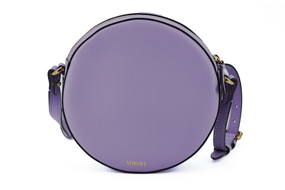 Versace Disco Round Shoulder Bag Calf Leather Purple Limited Edition Crafted For Discerning Collectors by Versace