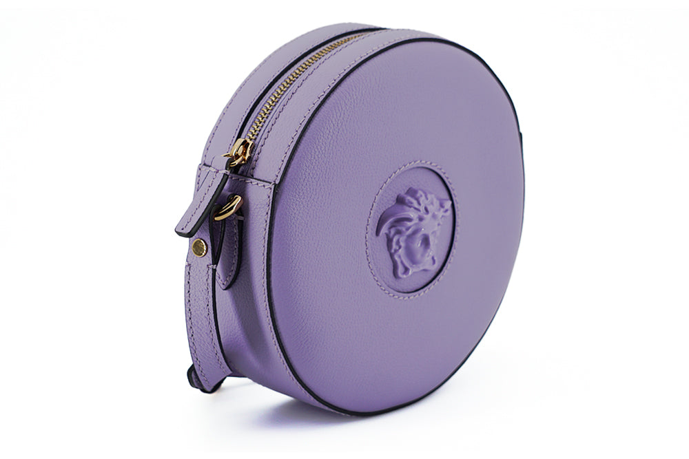 Versace Disco Round Shoulder Bag Calf Leather Purple Limited Edition Crafted For Discerning Collectors by Versace