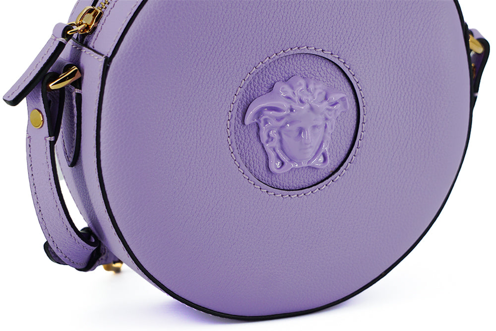 Versace Disco Round Shoulder Bag Calf Leather Purple Limited Edition Crafted For Discerning Collectors by Versace