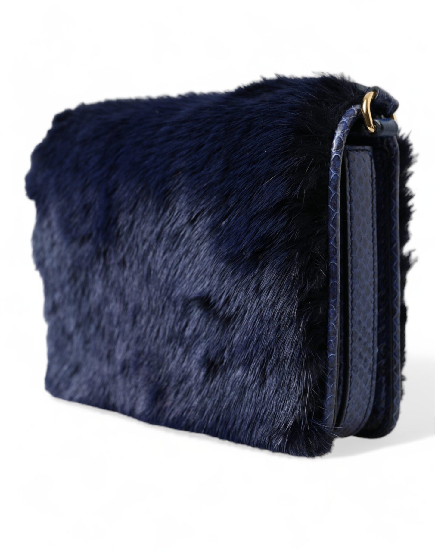 Dolce And Gabbana Dark Blue Snakeskin Mink Fur Shoulder Bag Exclusive Limited Edition by Dolce & Gabbana