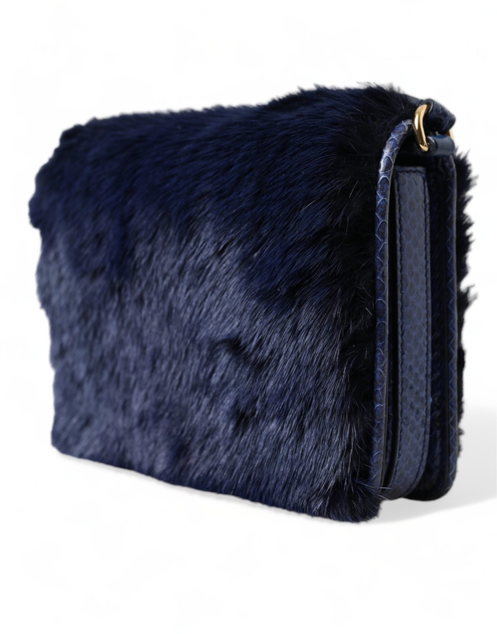 Dolce And Gabbana Dark Blue Snakeskin Mink Fur Shoulder Bag Exclusive Limited Edition by Dolce & Gabbana