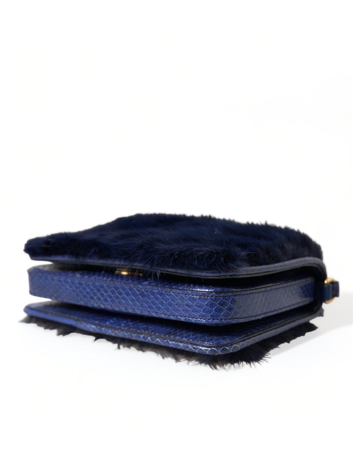 Dolce And Gabbana Dark Blue Snakeskin Mink Fur Shoulder Bag Exclusive Limited Edition by Dolce & Gabbana