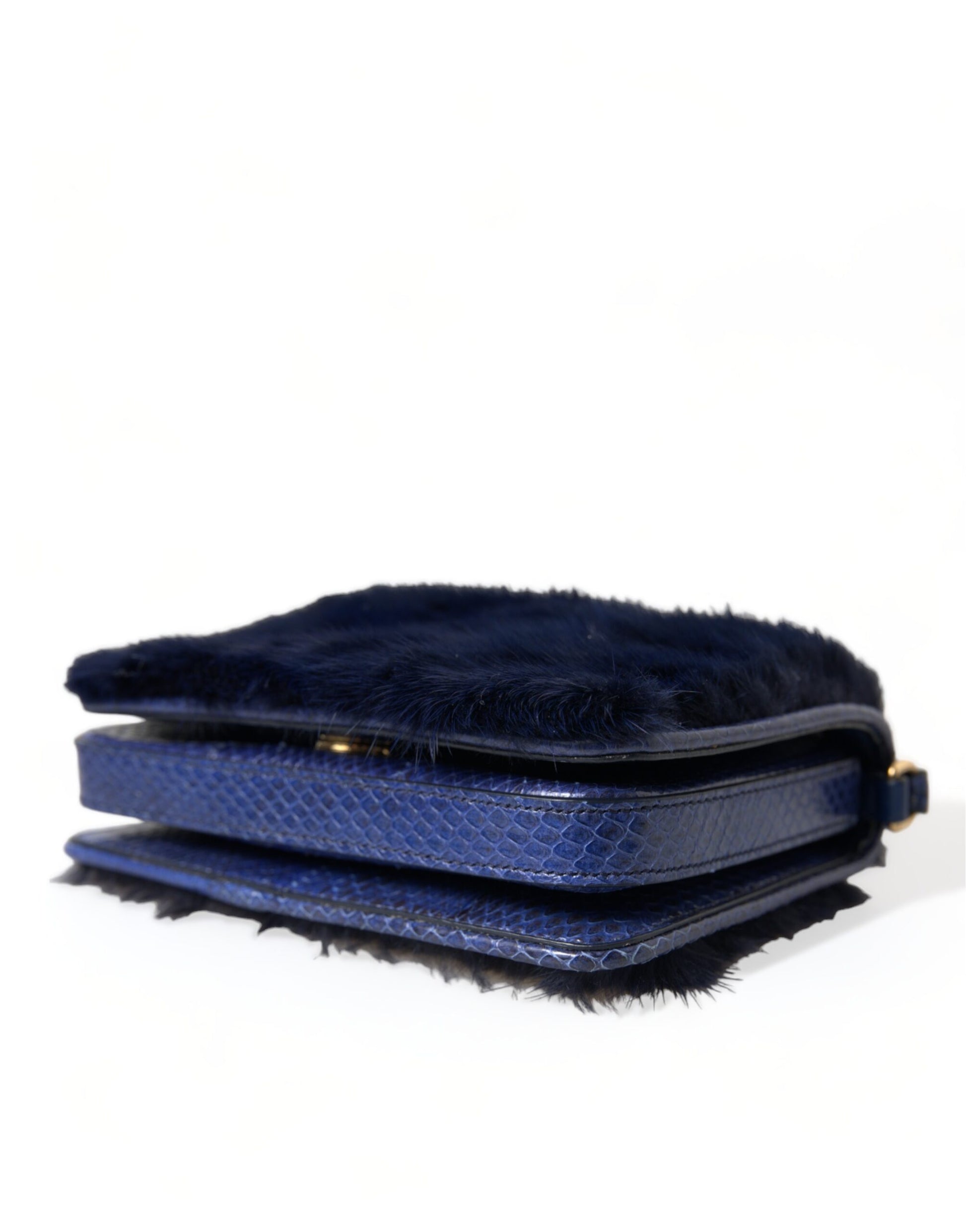 Dolce And Gabbana Dark Blue Snakeskin Mink Fur Shoulder Bag Exclusive Limited Edition by Dolce & Gabbana