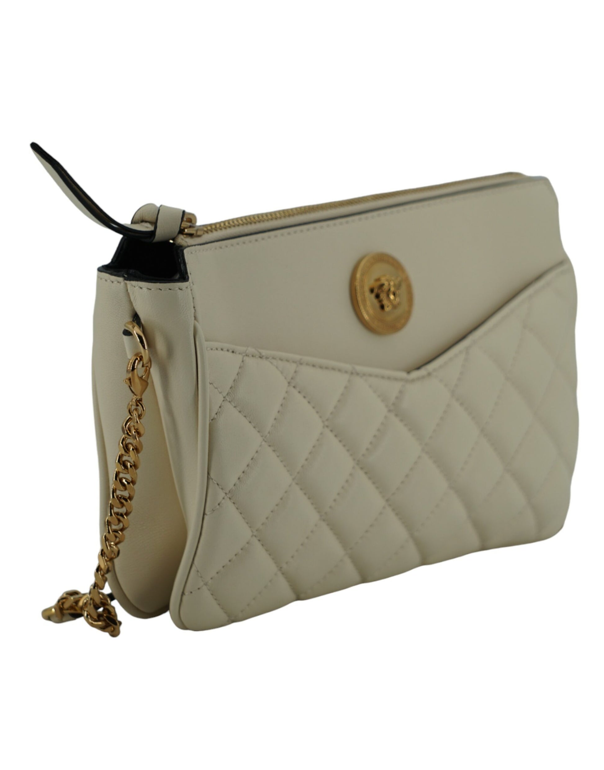 Versace Pouch Crossbody Bag White Lamb Leather Medusa Head Logo Exclusive Craftsmanship by Versace