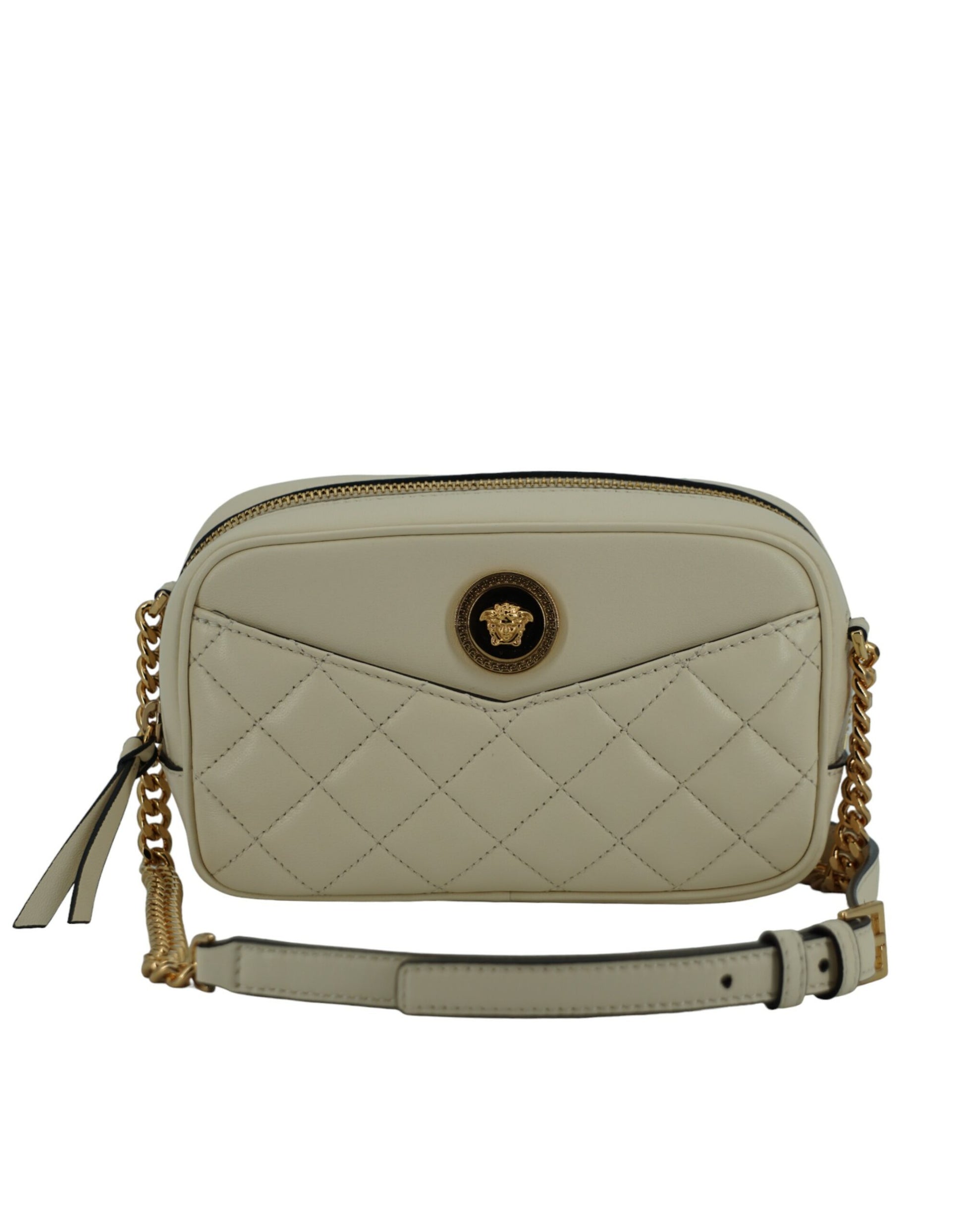 Versace Camera Crossbody Bag White Lamb Leather With Gold Hardware Limited Edition by Versace