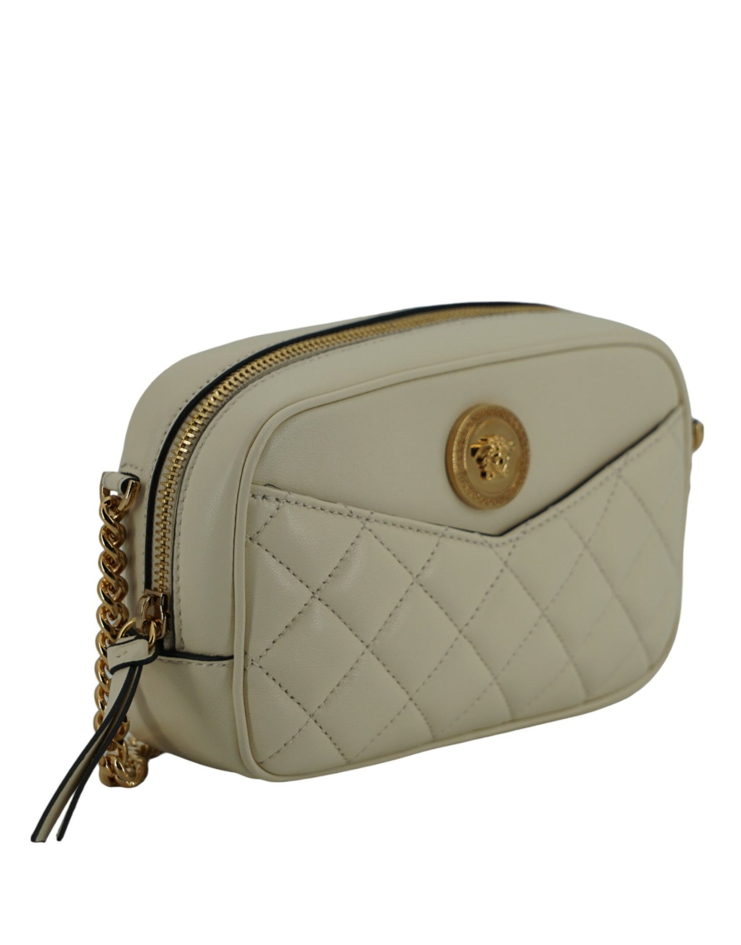 Versace Camera Crossbody Bag White Lamb Leather With Gold Hardware Limited Edition by Versace