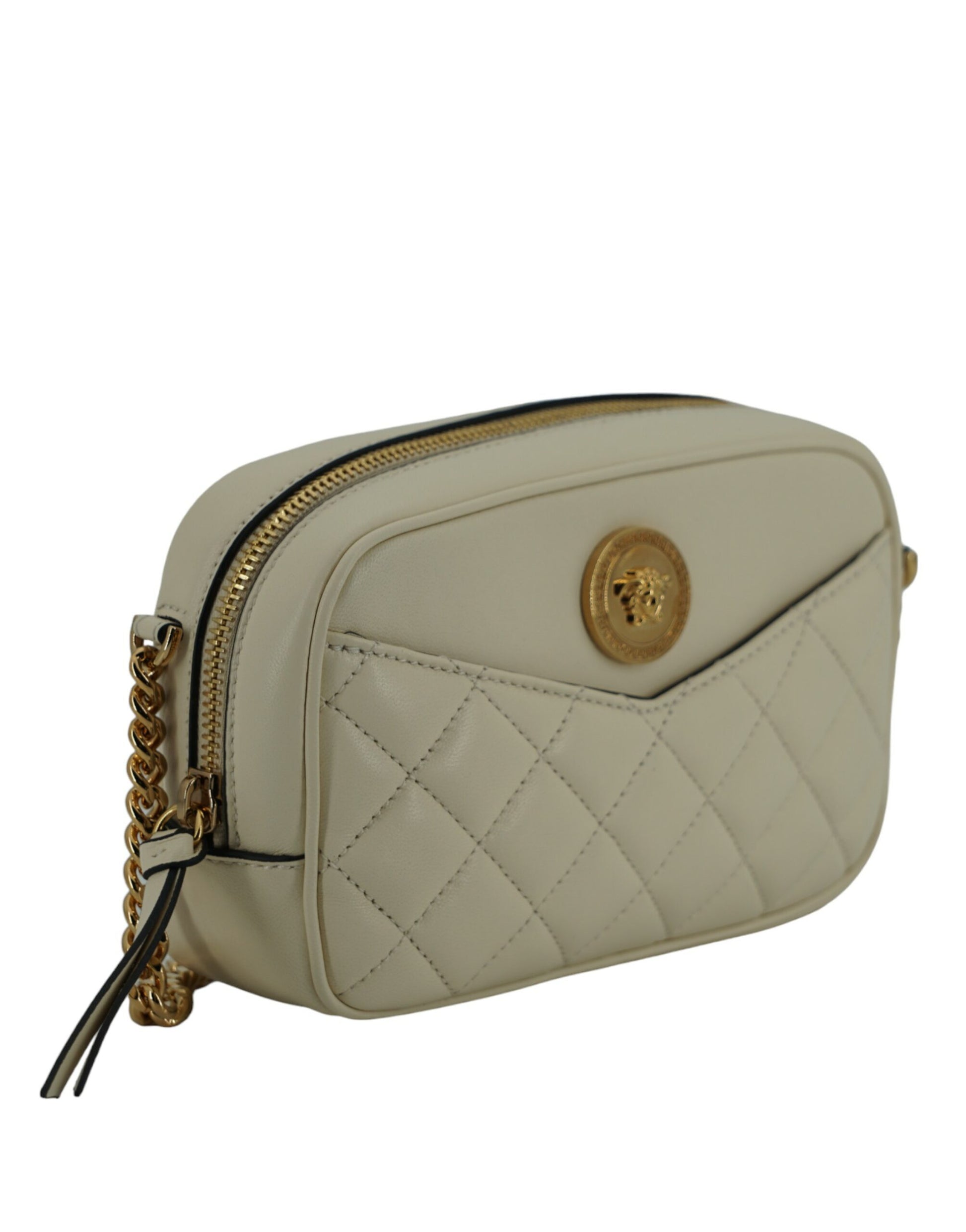 Versace Camera Crossbody Bag White Lamb Leather With Gold Hardware Limited Edition by Versace