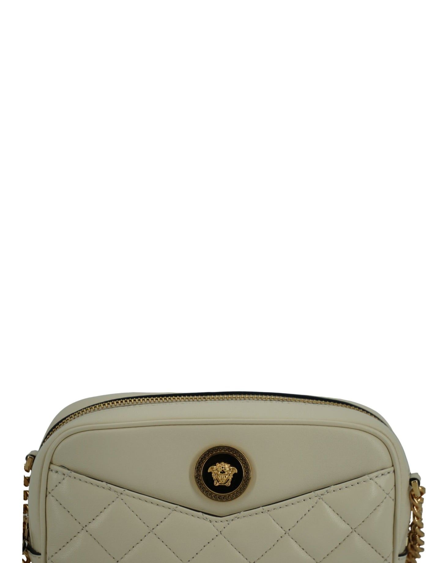 Versace Camera Crossbody Bag White Lamb Leather With Gold Hardware Limited Edition by Versace